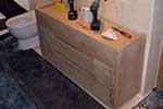 European oak double vanity unit with through dovetail drawers